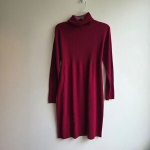 Mimi Maternity Red 100% Wool Turtleneck Sweater Dress Ribbed Tie Back Size M